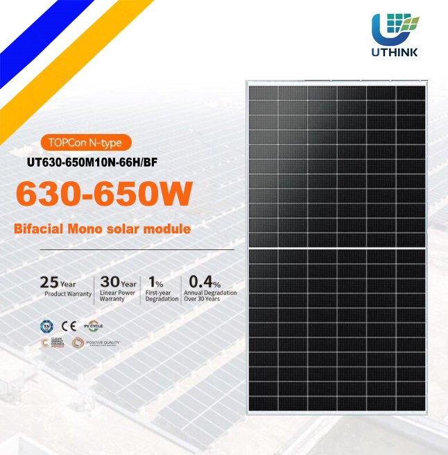 high efficient N-type HJT solar panels 630W-650W PV modules
